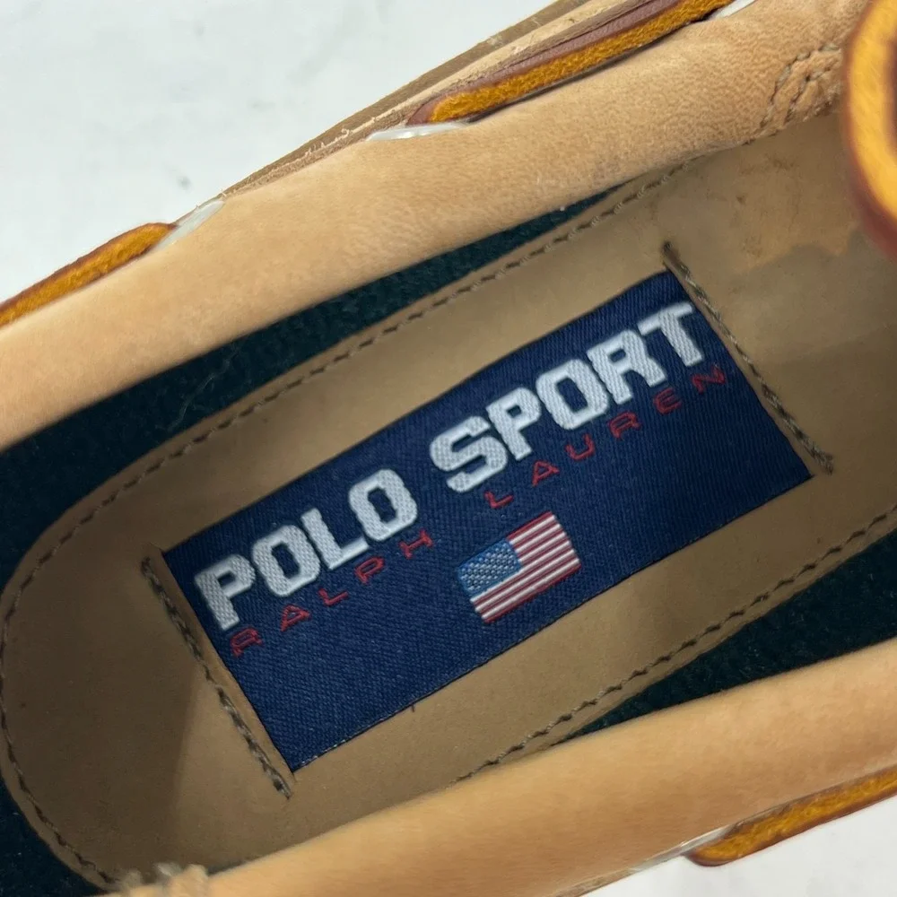 Polo Sport‎ Ralph Lauren Boat Shoes Tan Leather Moc Toe Beige Men's 10D VTG NEW